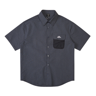 韦恩泽维尔大码复古格子衬衫男短袖宽松夏季翻领休闲薄款外套8753