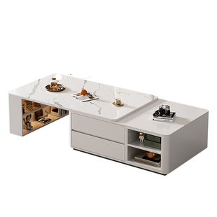 伸缩茶几客厅家用2026新款轻奢现代高级感小户型实木岩板小桌子