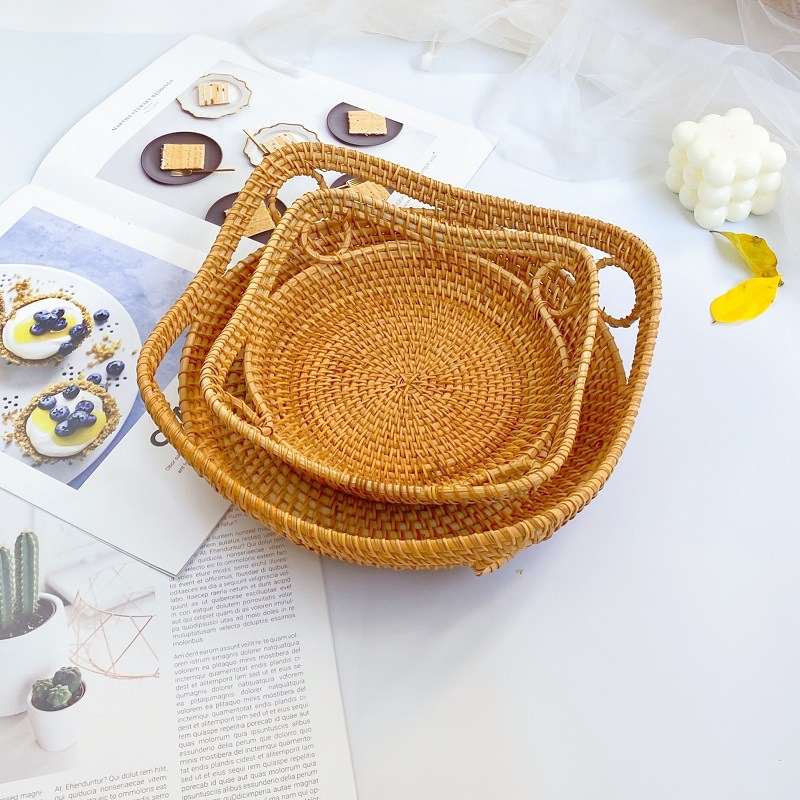 新品 越南藤编果篮客厅家用茶几水果零食收纳盒竹编筐编织果盘托