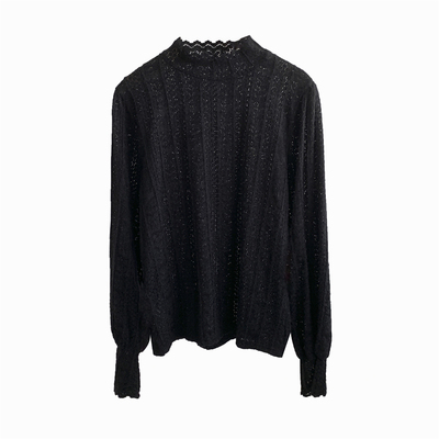 立体感树叶蕾丝半高领打底衫女春秋修身显瘦气质内搭长袖打底上衣