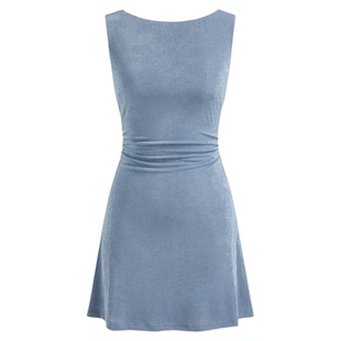 CIDER 船领露背链条细节褶皱设计感连衣裙女装114388775