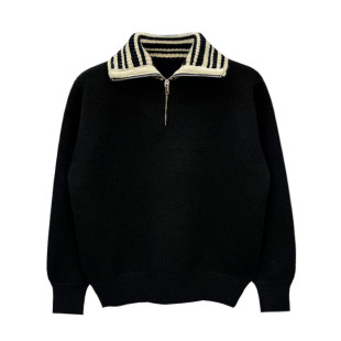 休闲老钱风半拉链上衣羊毛衫男复古拼接翻领冬季加厚保暖毛衣男款