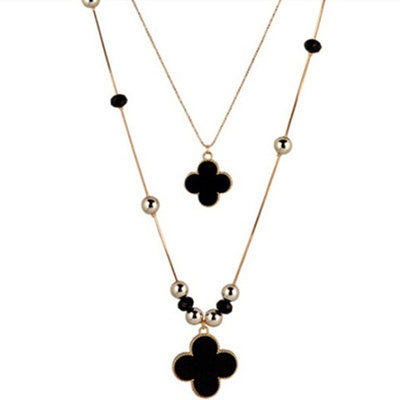 韩国夏季双层水晶长款衣服项链