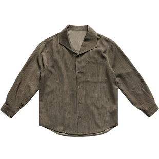 日系复古高级感古巴领长袖衬衫男款秋季潮牌痞帅轻奢肌理衬衣外套