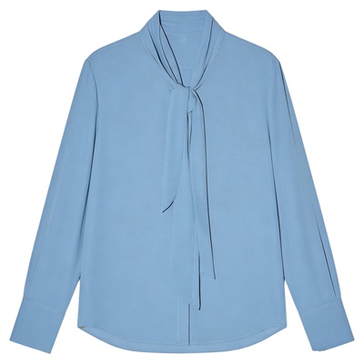 百家好法式飘带蓝色衬衫女通勤