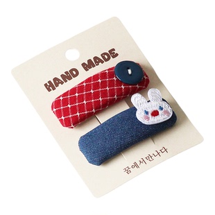 川野日韩红蓝牛仔格纹发夹女新款可爱个性侧边碎发小夹子头饰发饰