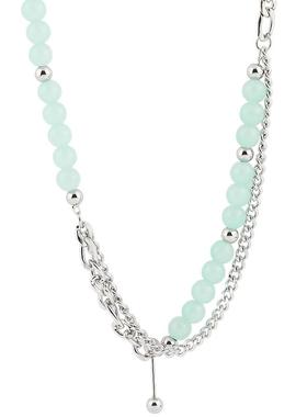 潮酷碧绿石双层时尚嘻哈锁骨粗链