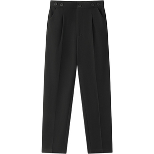 爱居兔黑色通勤休闲裤女秋季职场都市时尚九分裤长裤