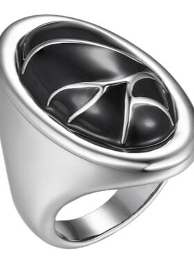 MOH金缮银纹黑珐琅戒指