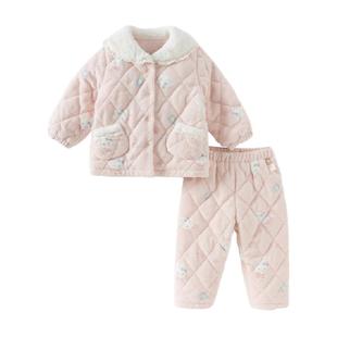 戴维贝拉儿童毛绒家居服套装2025女童新款夹棉加厚睡衣女宝宝冬装
