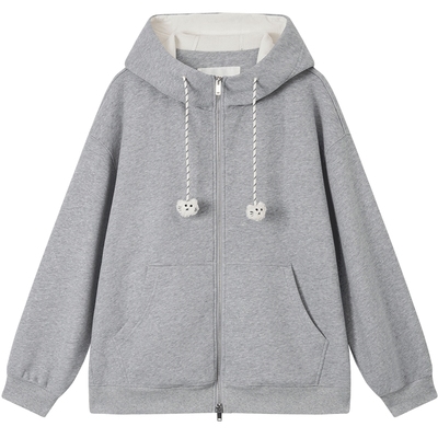 有兰亮闪闪加绒宽松连帽外套