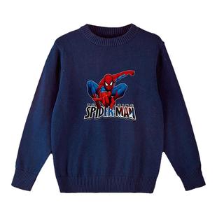 班吉鹿儿童毛衣薄款秋季中大童蜘蛛侠帅气男童上衣套头针织打底衫