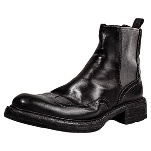 dreambox钧博vibram男靴水洗马皮布洛克雕花切尔西靴手工男士靴子