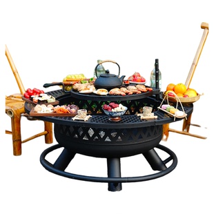 户外工匠烧烤架户外多功能围炉煮茶桌篝火盆柴火灶烤火炉家用庭院