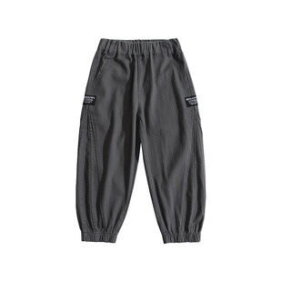 儿童男童裤子2026年秋冬新款运动裤中大童加绒长裤工装休闲裤灰色