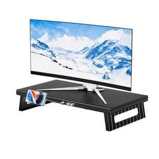 壁虎漫步全金属加宽28CM面板台式电脑显示器增高架带USB扩展手机充电桌面屏幕支架底座办公室工位书房免安装