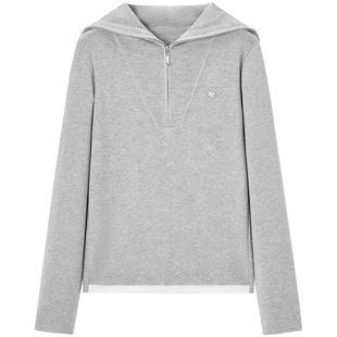 爱居兔海军领针织衫女2026年春季新款运动风半拉链修身设计感卫衣