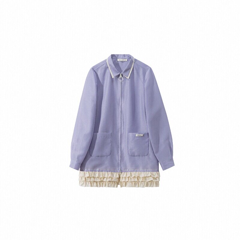 SERY原创设计欧根纱藕紫色风衣薄外套荷叶下摆仙女风Coat