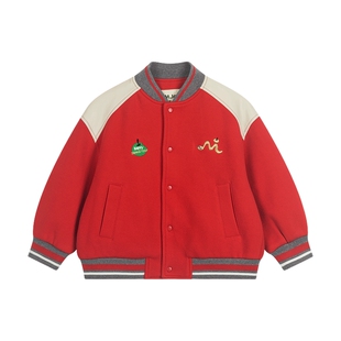 马拉丁童装外套新年圣诞款男女童蛇年贪吃蛇红色夹克