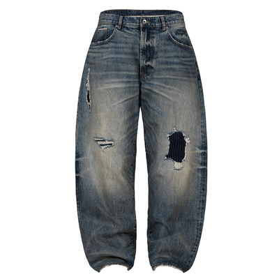 ODxMUD联名复古补丁做旧牛仔裤