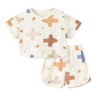 童泰婴儿套装夏季网眼宝宝衣服儿童提花短袖男女童外出短裤家居服