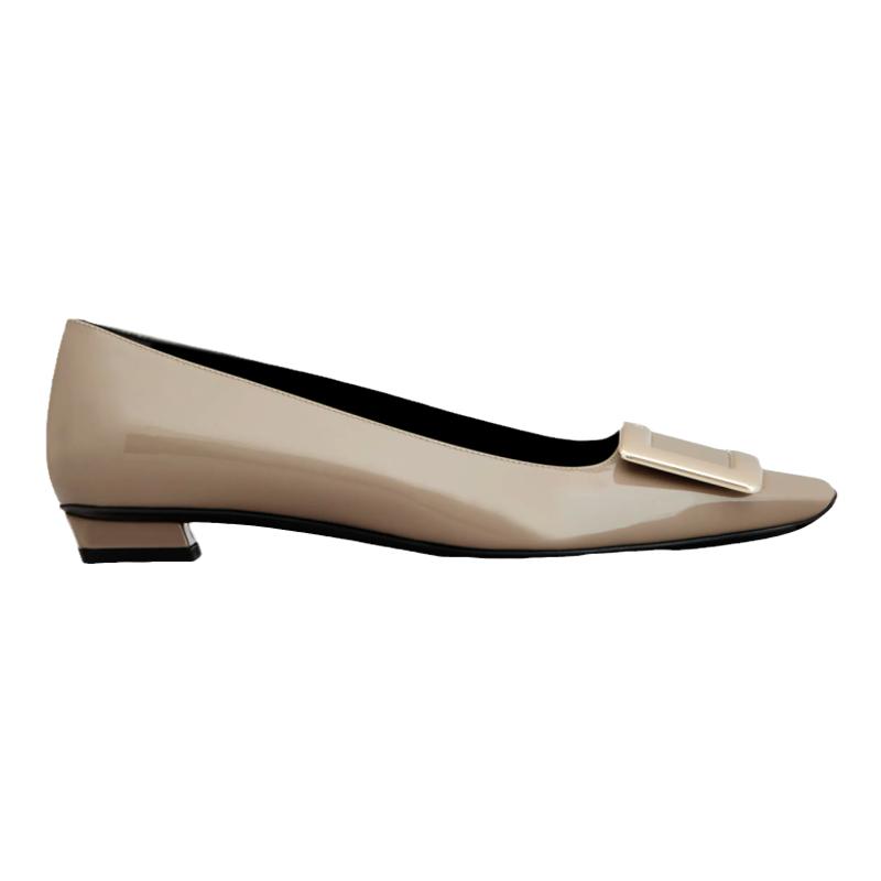 RogerVivier/罗杰维维亚女士芭蕾舞鞋漆皮方形头金属扣新款