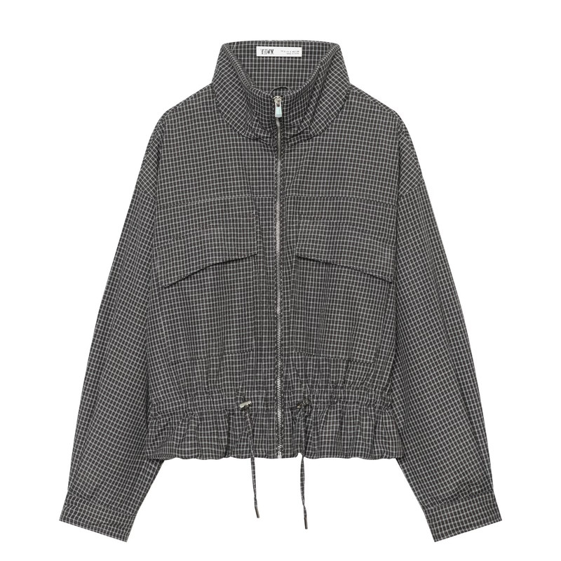 格纹立领棉服夹克外套6318267