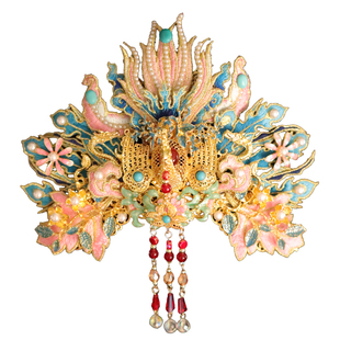 新款苏绣汉服新娘头饰凤冠中式秀禾发冠结婚发饰品手工古装配饰