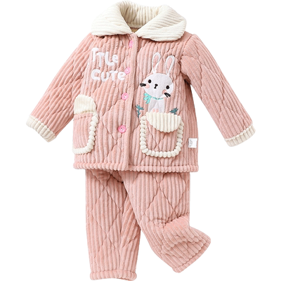 儿童睡衣加厚法兰绒家居服夹棉冬
