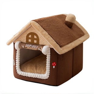新款宠物用品猫屋秋冬季保暖柔软封闭式门帘房子室内不塌陷狗窝