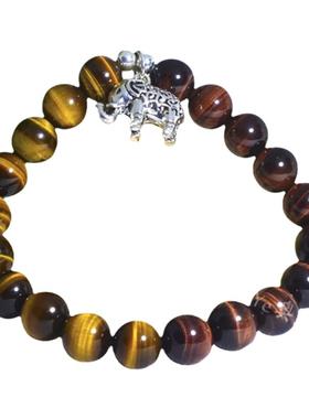 天然虎眼石木变佛珠银手链
