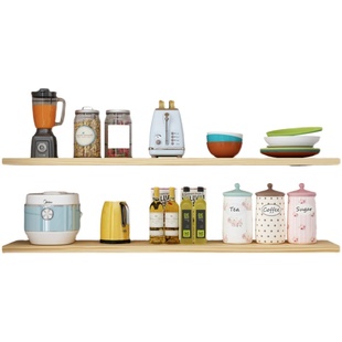 免打孔墙上置物架厨房隔板实木一字搁板墙壁书架壁挂墙面收纳架子