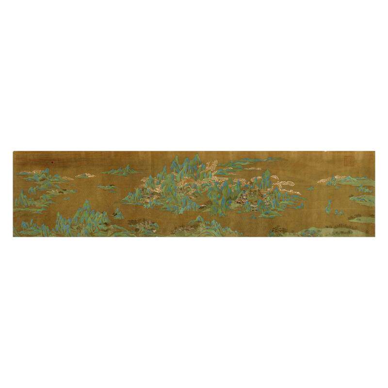 唐摹李昭道《海天旭日图》真迹高清微喷复制品青绿山水画临摹长卷