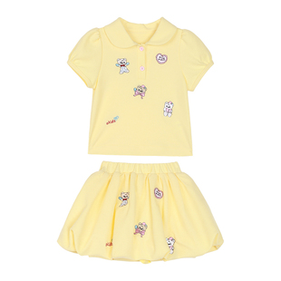 小O宝Okids童装宝宝刺绣polo连衣裙女2025夏新款女童洋气裙子套装