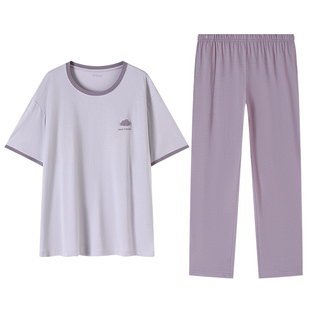 顶瓜瓜睡衣女带胸垫夏款纯棉情侣短袖长裤休闲家居服套装男士春季