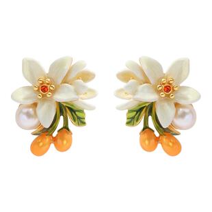 JuicyGrape原创珐琅耳夹耳饰耳环白色橙花金桔耳钉情人节礼物女生