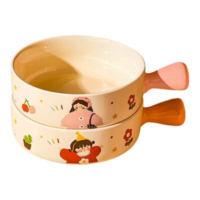 一家三口手柄碗陶瓷家用可爱烤碗高颜值带把手碗泡面碗水果沙拉碗