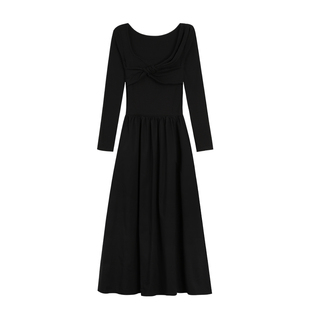 MULVAN 【现货7折】设计感针织连衣裙女长袖小众拼接a字气质长裙