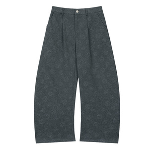 妖精的口袋复古灰色慵懒风弯刀裤女2025年冬季新款宽松休闲裤子