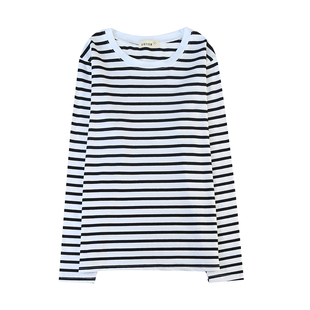 春装长袖t恤女士大码纯棉打底小衫百搭条纹洋气显瘦秋衣薄款上衣