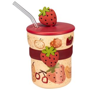 摩登主妇带盖马克杯陶瓷杯女生办公室家用吸管水杯咖啡杯子早餐杯