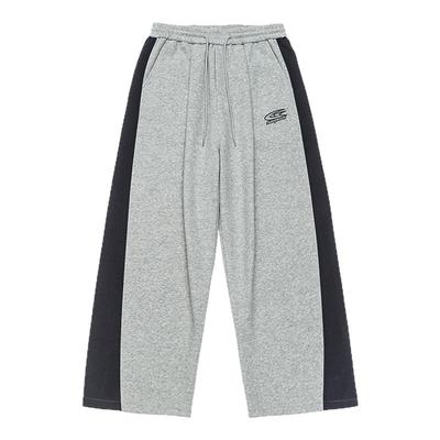GOGOSOON男生花灰色拼接撞色直筒卫裤370g春秋季装潮流宽松运动Q