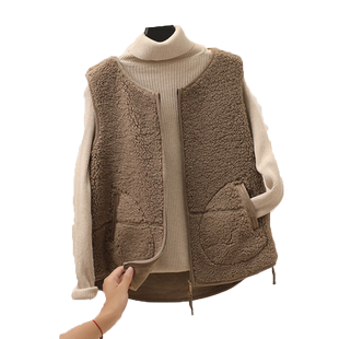 羊羔毛马甲女秋冬外搭2025年春秋短款女装圆领百搭马夹背心外套潮