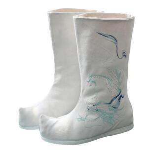 原创新款汉服鞋子内增高套筒古装靴子古风鞋男古代鞋绣花鞋汉服靴