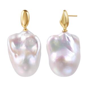 海蒂珠宝 浮生15-16mm大颗粒淡水炫彩巴洛克珍珠耳环女 G18K金