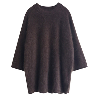 徐大脸吖定制 山羊绒&绵羊毛拉绒氛围感廓形长袖毛茸茸圆领毛衣女