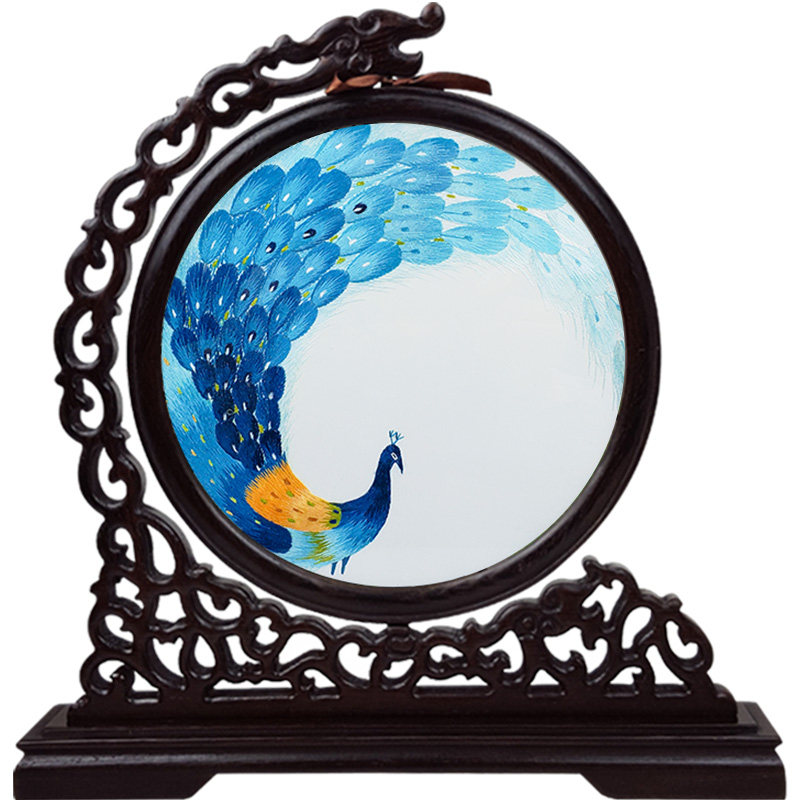 蜀绣屏风孔雀开屏成都特产纪念品