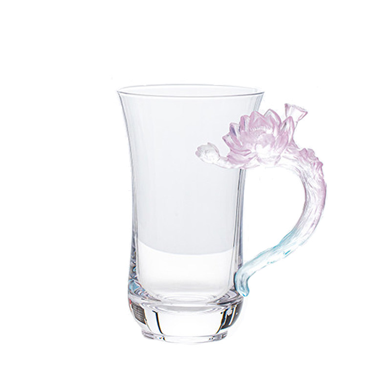 手工耐高温琉璃花朵玻璃绿茶杯