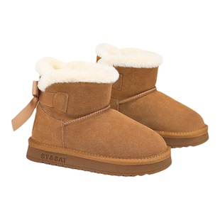 星期六童鞋女童雪地靴2025冬季加绒厚底棉靴保暖防滑短靴毛绒靴