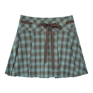SagiDolls少女斗志 #贝加尔湖微光#棕绿格半身裙百褶裙显高显瘦秋